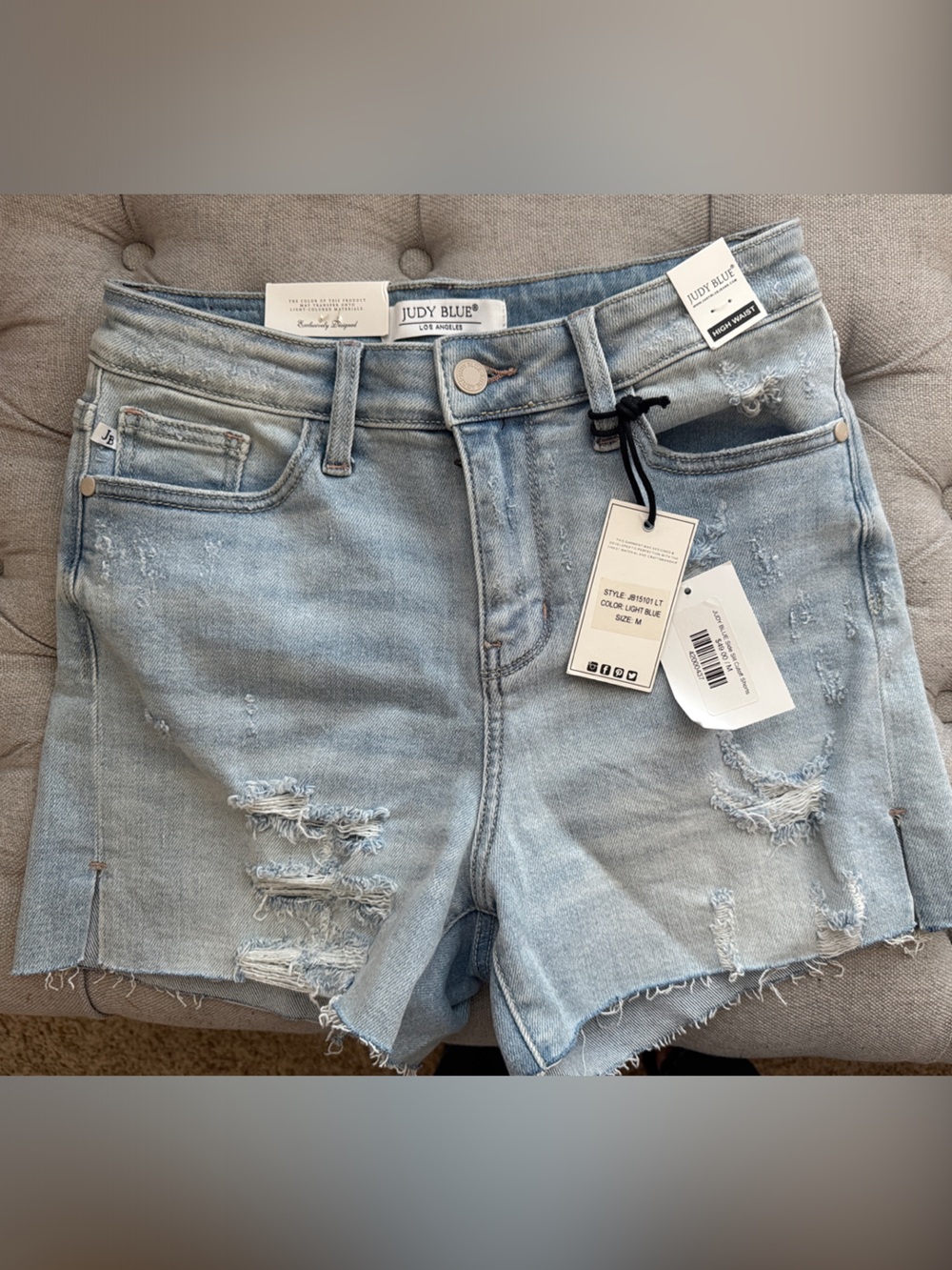 Judy Blue Light Blue Distressed Denim Shorts-Medium